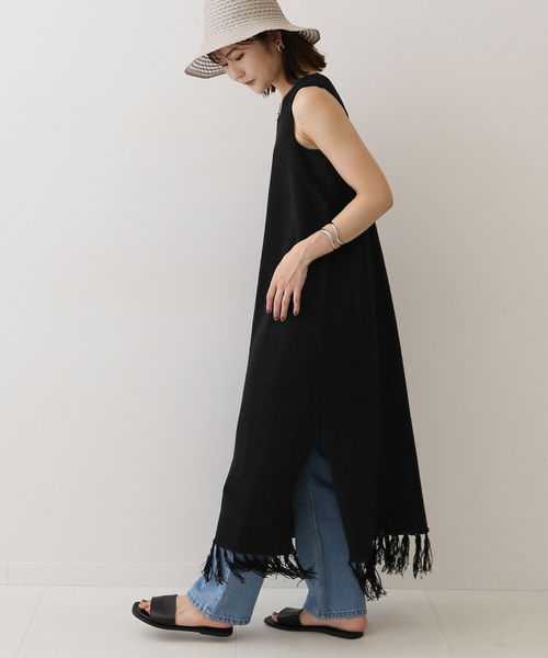 SLOBE IENA(スローブイエナ)の「テープヤーンフリンジワンピース【手洗い可能】(ワンピース・レディース・ブラック/アイボリー/ブルー系その他・FREE)」の8枚目の写真