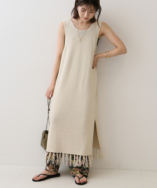 SLOBE IENA(スローブイエナ)の「テープヤーンフリンジワンピース【手洗い可能】(ワンピース・レディース・ブラック/アイボリー/ブルー系その他・FREE)」の15枚目の写真