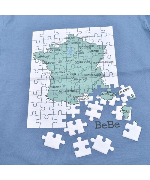 BeBe（ベベ）の「BeBe/フランス マップ ジグソーパズル プリント Tシャツ (80~140cm)（Tシャツ/カットソー・キッズ・ブルー/オフホワイト・90/100/130/110/140/120/80）」の5枚目の写真