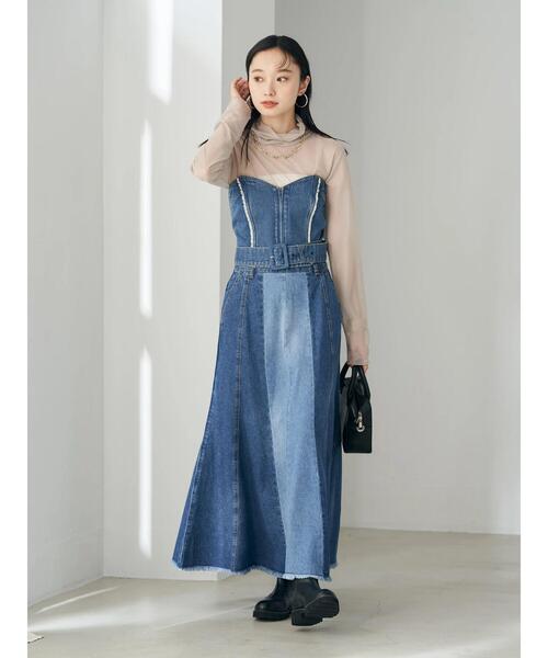 earth music&ecology(アースミュージックアンドエコロジー)の「ウエストベルト付きデニムビスチェ(チューブトップ・レディース・インディゴブルー・FREE)」の18枚目の写真