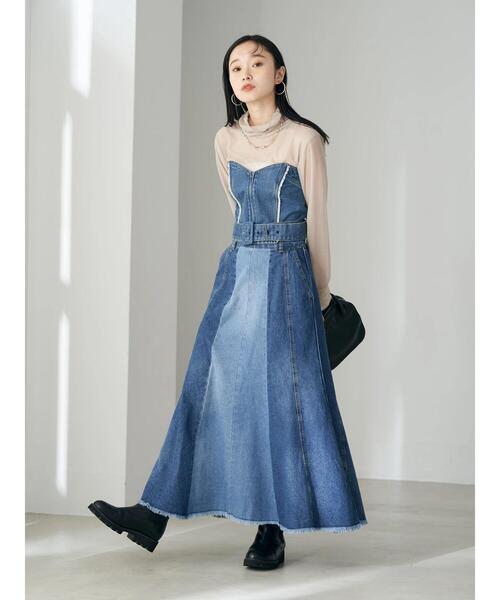 earth music&ecology(アースミュージックアンドエコロジー)の「ウエストベルト付きデニムビスチェ(チューブトップ・レディース・インディゴブルー・FREE)」の19枚目の写真