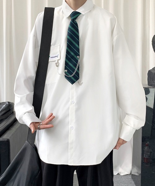 FVLMEN(フルメン)の「【FVLMEN】border tie charm longsleeve shirt/ボーダータイ チャーム付 ロングスリーブ シャツ(シャツ/ブラウス・メンズ・ホワイト/ブラック/ブルー・MEDIUM/LARGE/X-LARGE)」の6枚目の写真