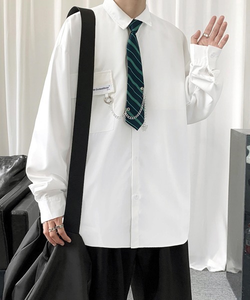 FVLMEN(フルメン)の「【FVLMEN】border tie charm longsleeve shirt/ボーダータイ チャーム付 ロングスリーブ シャツ(シャツ/ブラウス・メンズ・ホワイト/ブラック/ブルー・MEDIUM/LARGE/X-LARGE)」の7枚目の写真