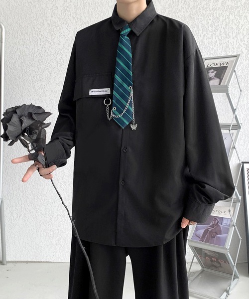 FVLMEN(フルメン)の「【FVLMEN】border tie charm longsleeve shirt/ボーダータイ チャーム付 ロングスリーブ シャツ(シャツ/ブラウス・メンズ・ホワイト/ブラック/ブルー・MEDIUM/LARGE/X-LARGE)」の12枚目の写真