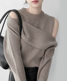 Dalfwin | 2022 AW 秋冬 韓国ファッション ニット レディース　カットアウトレイヤード風ニットトップス(ニット/セーター)