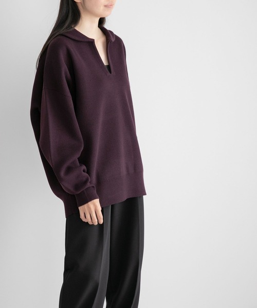 yuw(ユウ)の「スキッパーポロニットプルオーバー 294812(ニット/セーター・レディース・ブラック/ブルー/レッド・FREE)」の3枚目の写真