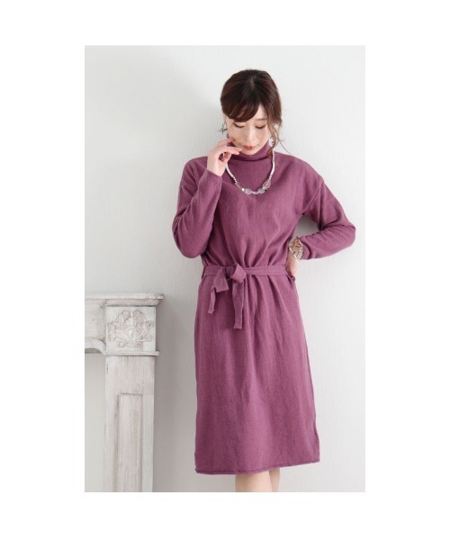 Sawa a la mode(サワアラモード)の「カラーで楽しむウエストリボンニットワンピース(ワンピース・レディース・ブルー/パープル/グリーン/レッド・FREE)」の11枚目の写真