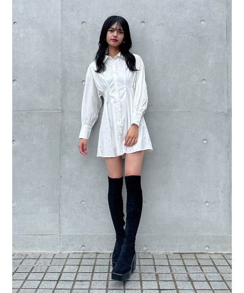 ENVYM(アンビー)の「ウエストマークシャツOP(ワンピース・レディース・ホワイト/ブラック・FREE)」の8枚目の写真