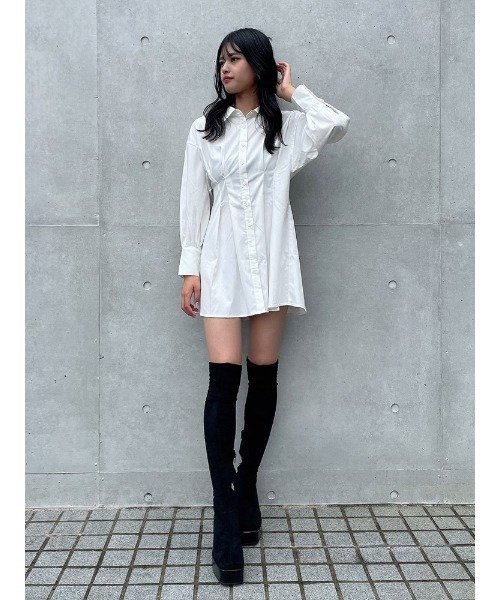 ENVYM(アンビー)の「ウエストマークシャツOP(ワンピース・レディース・ホワイト/ブラック・FREE)」の9枚目の写真