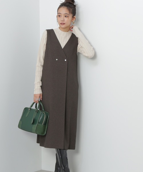 N.（N. Natural Beauty Basic）（エヌエヌナチュラルビューティーベーシック）の「◆ドットボタンジャンパースカート（ジャンパースカート・レディース・ブラック/オフホワイト/ブラウン/ベージュ・MEDIUM）」の4枚目の写真