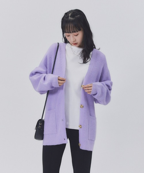 HONEYSUCKLE ROSE（ハニーサックルローズ）の「【HONEYSUCKLE ROSE】畦編みＶカーディガン（カーディガン/ボレロ・レディース・ダークベージュ/グレー/パープル・M/L）」の3枚目の写真