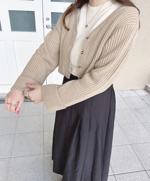 EPICKS（エピックス）の「【yuririnコラボ】ハイネックフリルシアートップス　アンサンブルニット（カーディガン/ボレロ・レディース・ベージュ/ブラウン/アイボリー・F）」の8枚目の写真