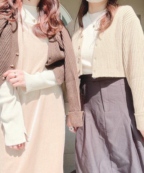 EPICKS（エピックス）の「【yuririnコラボ】ハイネックフリルシアートップス　アンサンブルニット（カーディガン/ボレロ・レディース・ベージュ/ブラウン/アイボリー・F）」の17枚目の写真