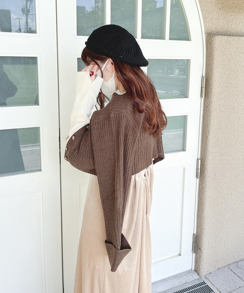 EPICKS（エピックス）の「【yuririnコラボ】ハイネックフリルシアートップス　アンサンブルニット（カーディガン/ボレロ・レディース・ベージュ/ブラウン/アイボリー・F）」の12枚目の写真