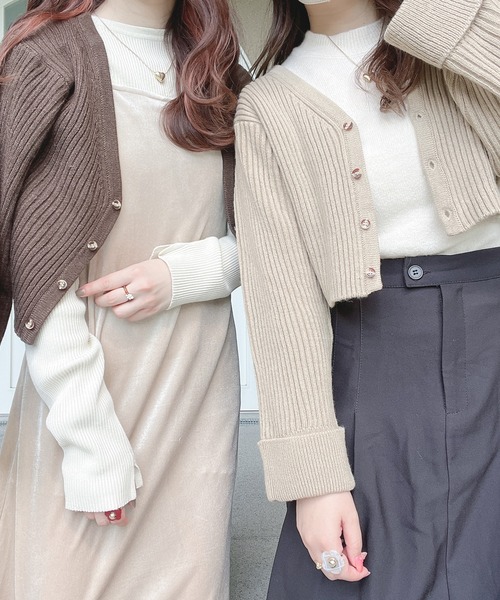 EPICKS（エピックス）の「【yuririnコラボ】ハイネックフリルシアートップス　アンサンブルニット（カーディガン/ボレロ・レディース・ベージュ/ブラウン/アイボリー・F）」の16枚目の写真