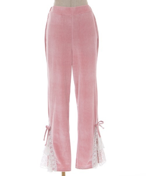 ♦ルック掲載✿ComCom✿新品タグ✤ベロア❇ベルベット❇裾フリル❇パンツ❇赤 axes femme POETIQUE（アクシーズファムポエティック）の「裾フリル