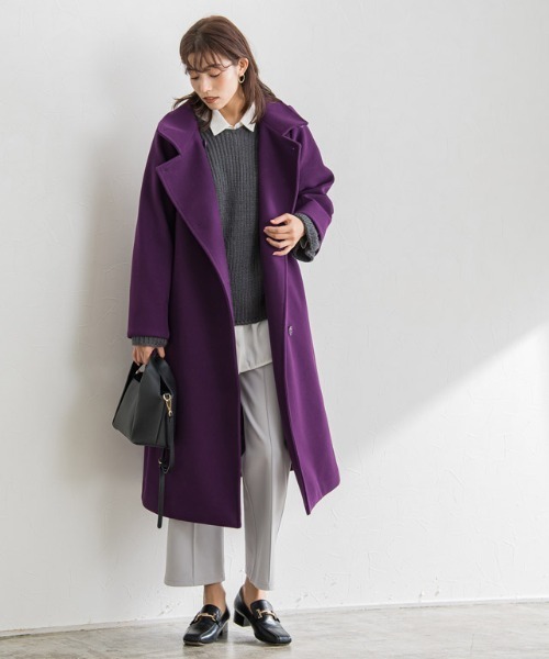 Pierrot（ピエロ）の「メルトンライクスタンドネックコート（チェスターコート・レディース・パープル/ブラック/アイボリー・S/M/L）」の16枚目の写真