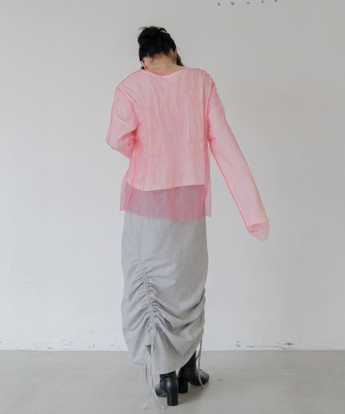 VACANCY（ヴァカンシー）の「シャーリングチュールトップス（Tシャツ/カットソー・レディース・ブラック/アイボリー/ピンク・FREE）」の15枚目の写真