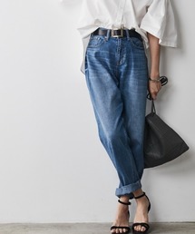 ＜大きいサイズ＞綿100％ライトオンスデニムテーパードパンツ シックスタイル