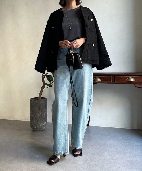 DouDou（ドゥドゥ）の「SSツイードジャケット（ノーカラージャケット・レディース・ブラック/オフホワイト/グレー/ブルー/ブラック系その他・FREE）」の17枚目の写真