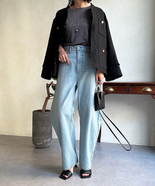 DouDou（ドゥドゥ）の「SSツイードジャケット（ノーカラージャケット・レディース・ブラック/オフホワイト/グレー/ブルー/ブラック系その他・FREE）」の18枚目の写真