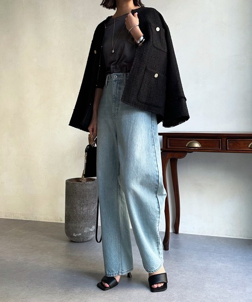 DouDou（ドゥドゥ）の「SSツイードジャケット（ノーカラージャケット・レディース・ブラック/オフホワイト/グレー/ブルー/ブラック系その他・FREE）」の20枚目の写真