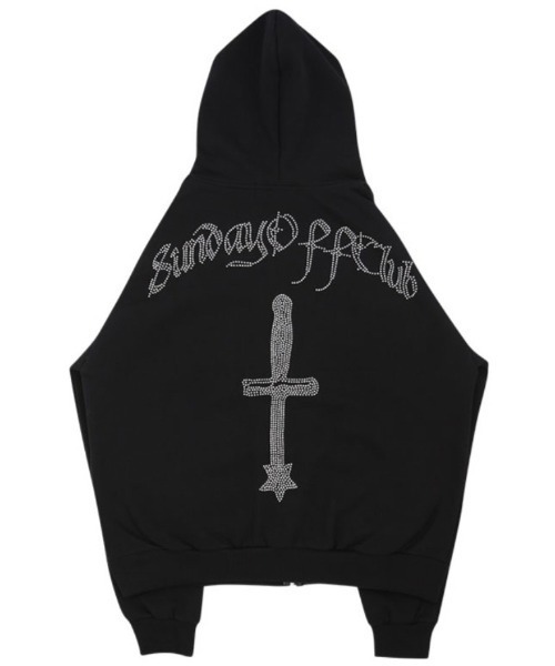 SUNDAYOFFCLUB（サンデイオフクラブ）の「【SUNDAY OFF CLUB/サンデーオフクラブ】Eyes rhinestone fleece zipup hoodie/ ラインストーン フリース ジップアップ フーディ（パーカー・メンズ・ブラック・L/XL）」の8枚目の写真