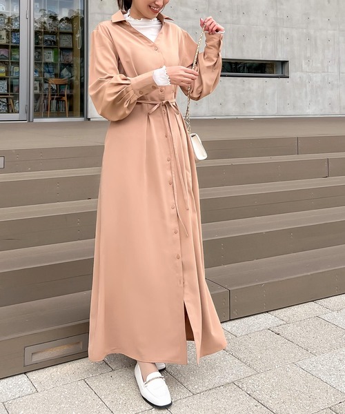 セール】[ トールレタス ] 2wayベルトタックマキシシャツ