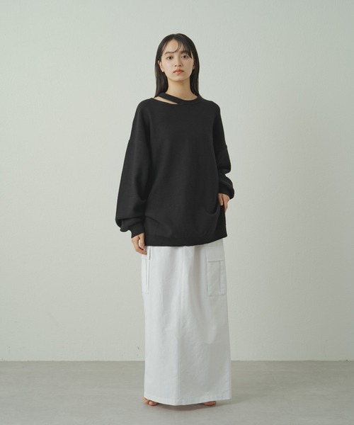 earthy（アーシー）の「デザインネックニット（ニット/セーター・レディース・グレー/オフホワイト/ブラック・FREE）」の4枚目の写真