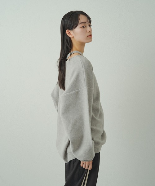 earthy（アーシー）の「デザインネックニット（ニット/セーター・レディース・グレー/オフホワイト/ブラック・FREE）」の9枚目の写真