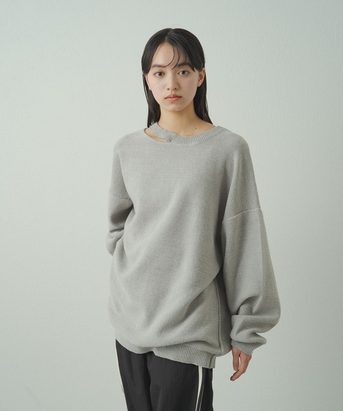 earthy（アーシー）の「デザインネックニット（ニット/セーター・レディース・グレー/オフホワイト/ブラック・FREE）」の11枚目の写真