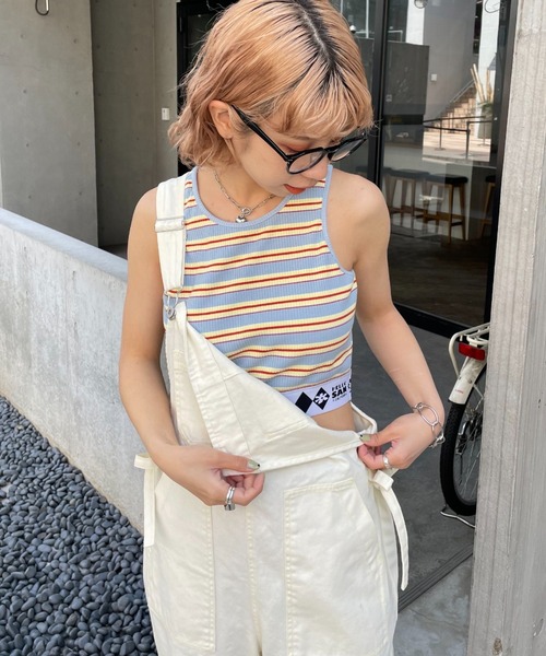 HELLO.SANFRANCISCO（ハローサンフランシスコ）の「【HELLO.SANFRANCISCO/ハローサンフランシスコ】ジャガードゴムクロップドタンクトップ（タンクトップ・レディース・ブラック/サックスブルー・FREE）」の16枚目の写真