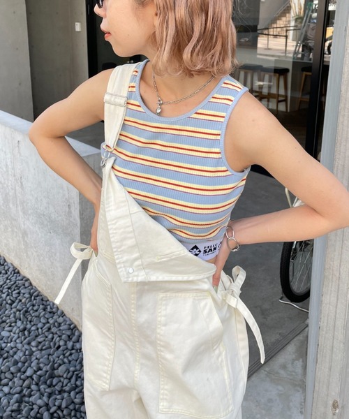 HELLO.SANFRANCISCO（ハローサンフランシスコ）の「【HELLO.SANFRANCISCO/ハローサンフランシスコ】ジャガードゴムクロップドタンクトップ（タンクトップ・レディース・ブラック/サックスブルー・FREE）」の18枚目の写真