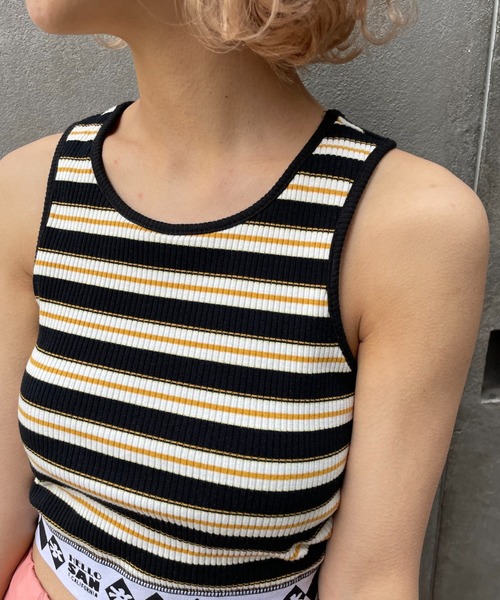 HELLO.SANFRANCISCO（ハローサンフランシスコ）の「【HELLO.SANFRANCISCO/ハローサンフランシスコ】ジャガードゴムクロップドタンクトップ（タンクトップ・レディース・ブラック/サックスブルー・FREE）」の8枚目の写真