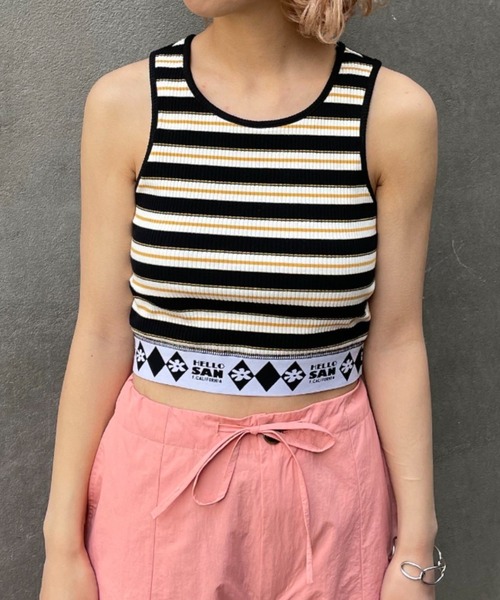 HELLO.SANFRANCISCO（ハローサンフランシスコ）の「【HELLO.SANFRANCISCO/ハローサンフランシスコ】ジャガードゴムクロップドタンクトップ（タンクトップ・レディース・ブラック/サックスブルー・FREE）」の5枚目の写真