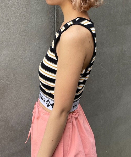 HELLO.SANFRANCISCO（ハローサンフランシスコ）の「【HELLO.SANFRANCISCO/ハローサンフランシスコ】ジャガードゴムクロップドタンクトップ（タンクトップ・レディース・ブラック/サックスブルー・FREE）」の6枚目の写真