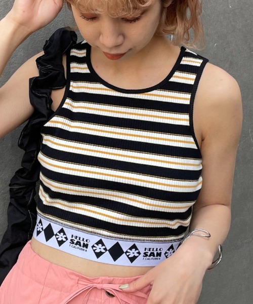 HELLO.SANFRANCISCO（ハローサンフランシスコ）の「【HELLO.SANFRANCISCO/ハローサンフランシスコ】ジャガードゴムクロップドタンクトップ（タンクトップ・レディース・ブラック/サックスブルー・FREE）」の4枚目の写真