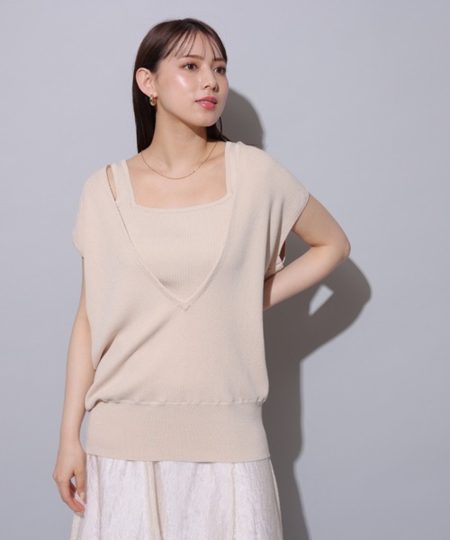 Mystrada（マイストラーダ）の「深Ｖニットアンサンブル（ニット/セーター・レディース・ホワイト/ブラウン/ベージュ系その他/ピンクベージュ/ブラック・38）」の4枚目の写真