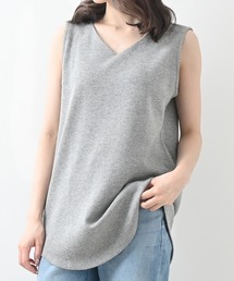 Vネックコットンワッフルタンクトップ