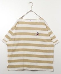 Disney（ディズニー）の「【DISNEY/ディズニー】ミッキーマウス　ワンポイント刺繍半袖ボーダーワイドＴシャツ（Tシャツ/カットソー・メンズ）」