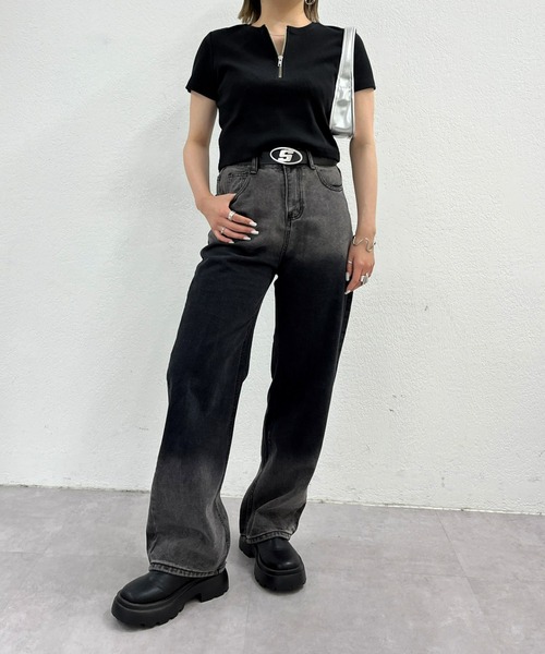 WHO'S WHO gallery(フーズフーギャラリー)の「ハーフジップショートTEE(Tシャツ/カットソー・レディース・ホワイト/ライトグレー/ブラック/チャコールグレー・FREE)」の11枚目の写真