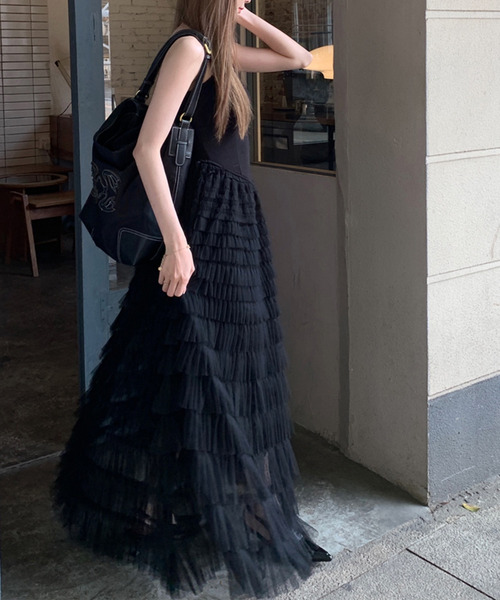セール】レディース ボリュームティアードチュールワンピース