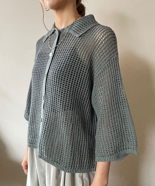 LOWRYS FARM（ローリーズファーム）の「メッシュショートポロ５Ｓ　963730（ポロシャツ・レディース・ブラック/アイボリー/グリーン・FREE）」の3枚目の写真