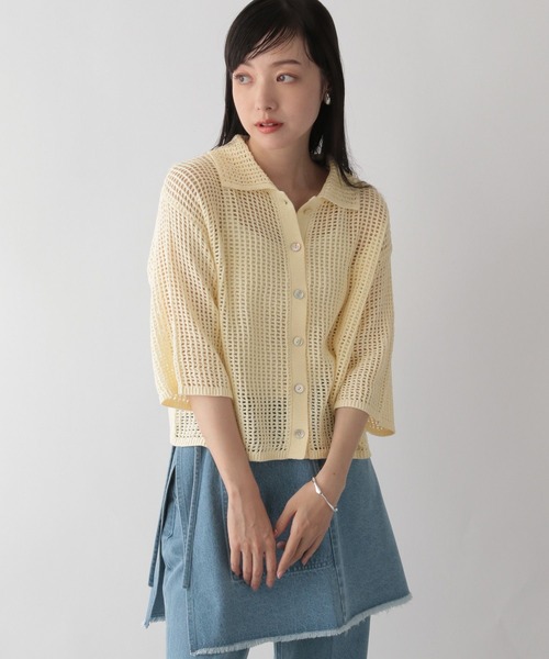 LOWRYS FARM（ローリーズファーム）の「メッシュショートポロ５Ｓ　963730（ポロシャツ・レディース・ブラック/アイボリー/グリーン・FREE）」の6枚目の写真