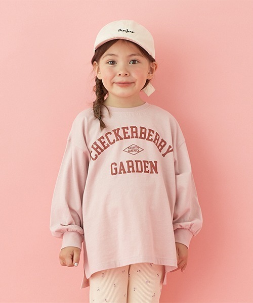 Lycee mine（リセマイン）の「【型崩れしないやわらかコットン】アソートプリントチュニックTシャツ（Tシャツ/カットソー・キッズ・ミント/ピンク/ラベンダー/ネイビー/グレイッシュベージュ/アイボリー・120cm/130cm/140cm/150cm/100cm/110cm）」の6枚目の写真