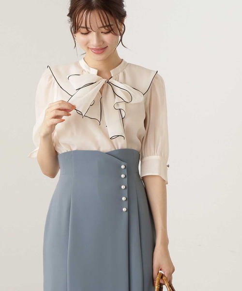 PROPORTION BODY DRESSING（プロポーションボディドレッシング）の「オーガンラッフルブラウス / 1213210808（シャツ/ブラウス・レディース・ネイビー/オフホワイト・FREE）」の4枚目の写真