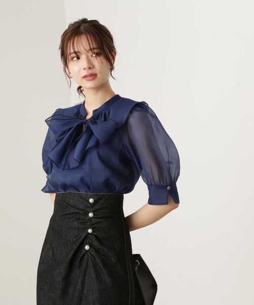 PROPORTION BODY DRESSING（プロポーションボディドレッシング）の「オーガンラッフルブラウス / 1213210808（シャツ/ブラウス・レディース・ネイビー/オフホワイト・FREE）」の14枚目の写真