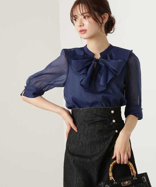 PROPORTION BODY DRESSING（プロポーションボディドレッシング）の「オーガンラッフルブラウス / 1213210808（シャツ/ブラウス・レディース・ネイビー/オフホワイト・FREE）」の2枚目の写真