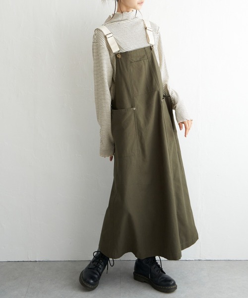 LBC（エルビーシー）の「バックサテンワークジャンスカ（ジャンパースカート・レディース・ダークオリーブ/ライトブラウン/ブラック・M）」の10枚目の写真