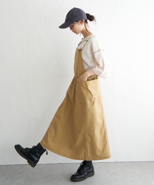 LBC（エルビーシー）の「バックサテンワークジャンスカ（ジャンパースカート・レディース・ダークオリーブ/ライトブラウン/ブラック・M）」の6枚目の写真